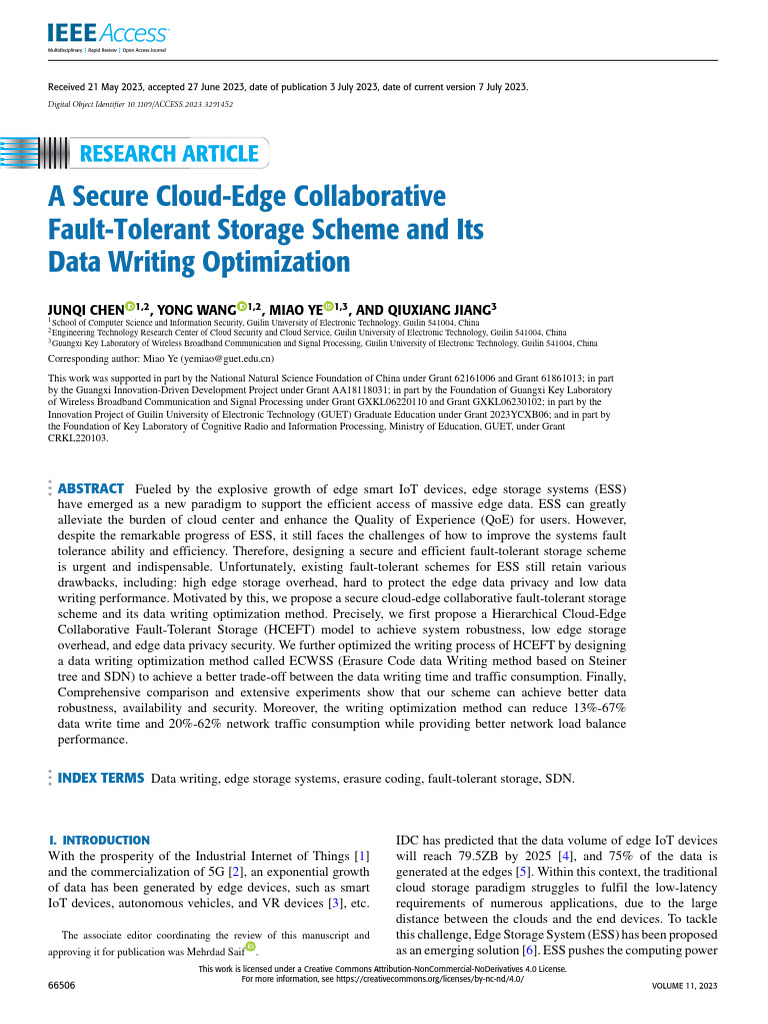 A Secure Cloud-Edge Collaborative Fault-Tolerant Storage Scheme and Its ...