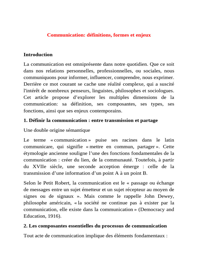 Communication : définitions et enjeux | PDF | la communication