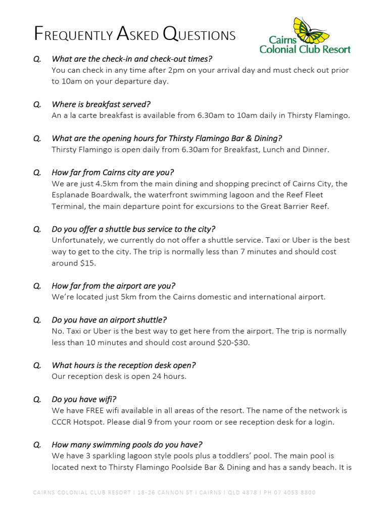 Faq-Cccr-V3 Hotel Frequent Asked Questions | PDF