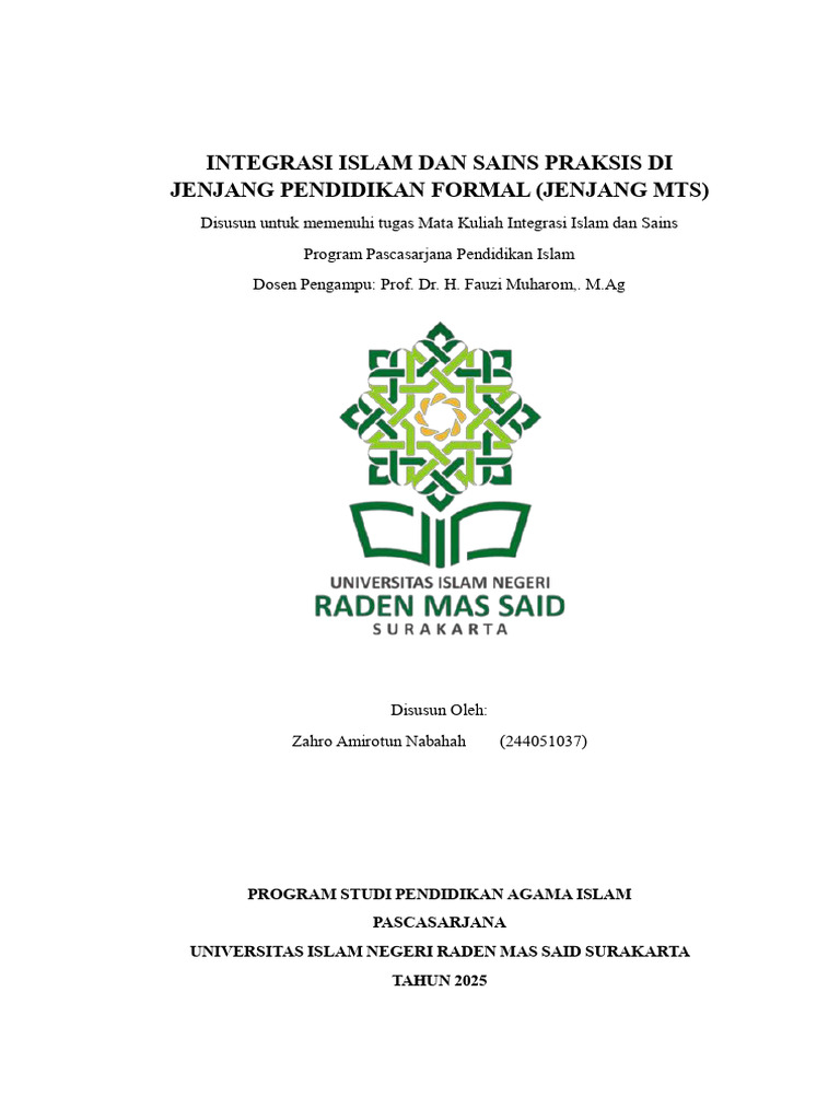 Integrasi Islam dan Sains di MTs | PDF