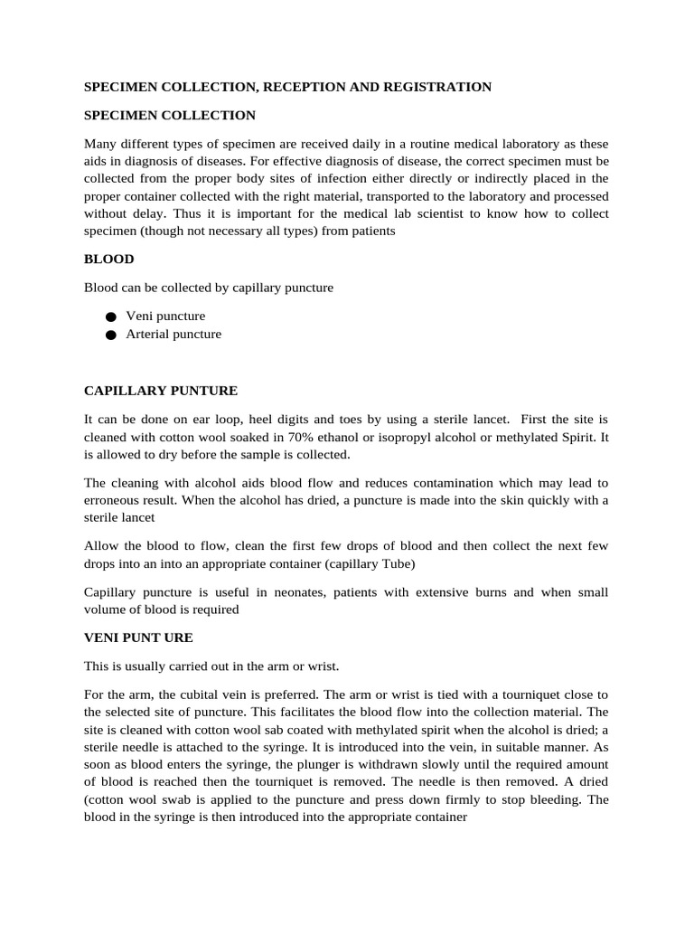 Specimen Collection and Registration Guide | PDF | Urine | Coagulation