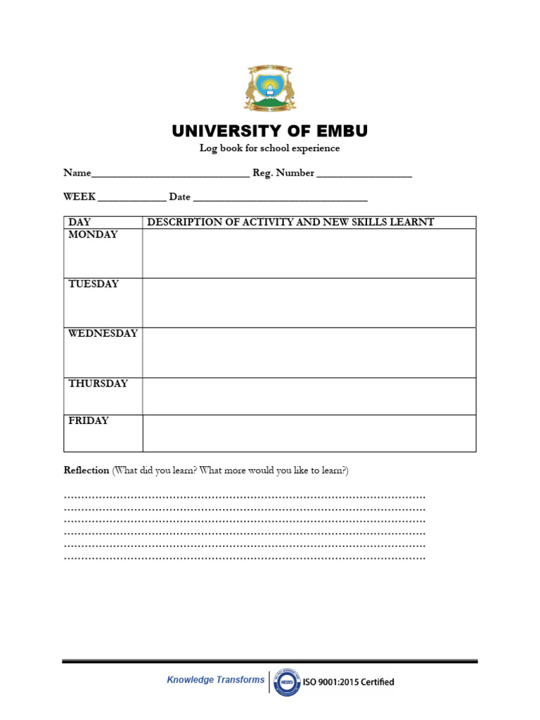 School Experience Log Book Template | PDF