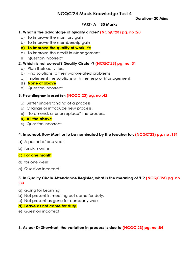 NCQC'24 Mock Knowledge Test 4 | PDF | Pie Chart | Statistical Analysis