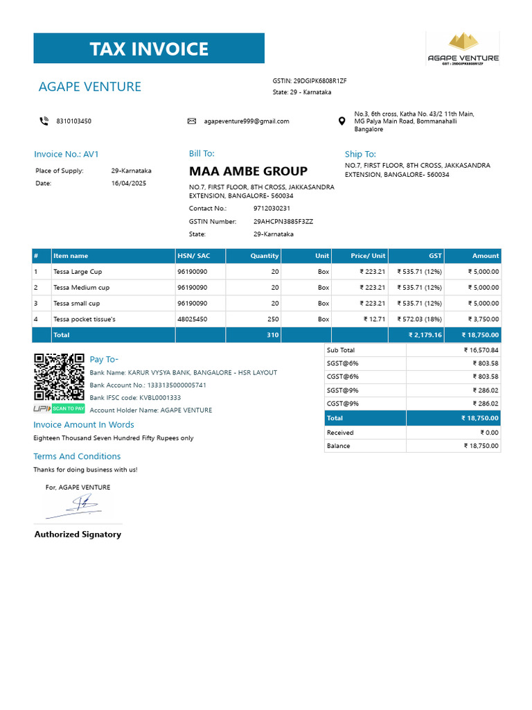 Tax Invoice AV1!16!04 25 | PDF | Invoice | Economy Of Asia