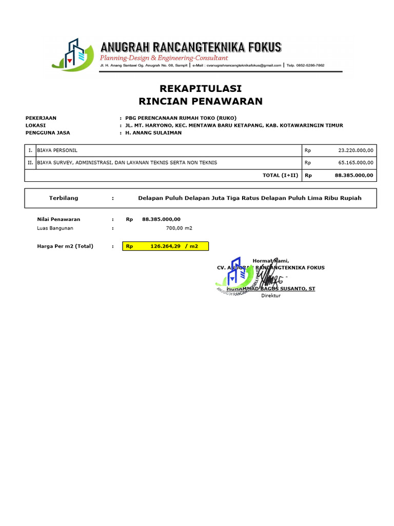 Penawaran PBG Ruko di Kotawaringin Timur | PDF