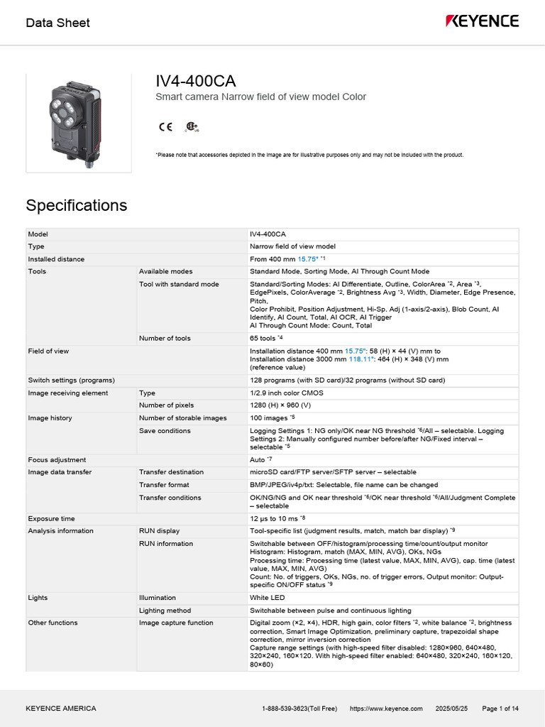 Keyence IV4-400CA Camera Data Sheet | PDF | Electrical Connector ...