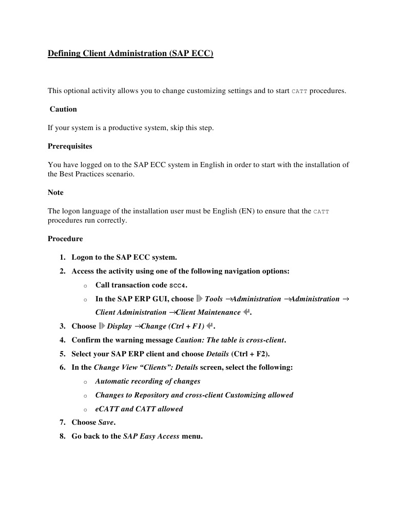 SAP ECC Client Administration Guide | PDF
