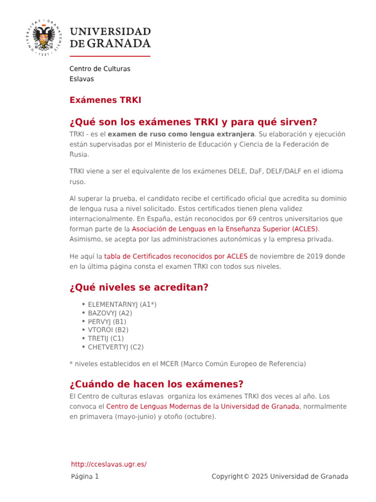 Exámenes TRKI: Certificación de Ruso | PDF
