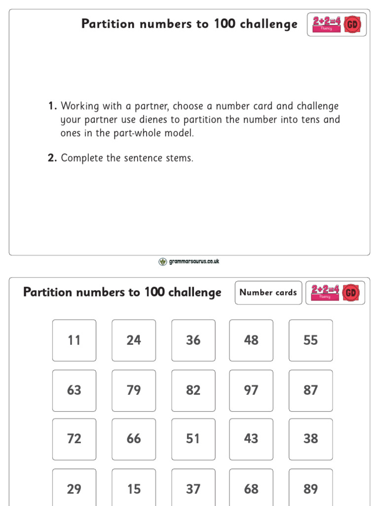 Practical Activity For Partitioning (Fluency) - Greater Depth | PDF
