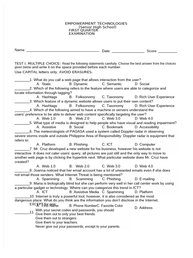 Empowerment Technologies Exam Guide | PDF | Websites | World Wide Web