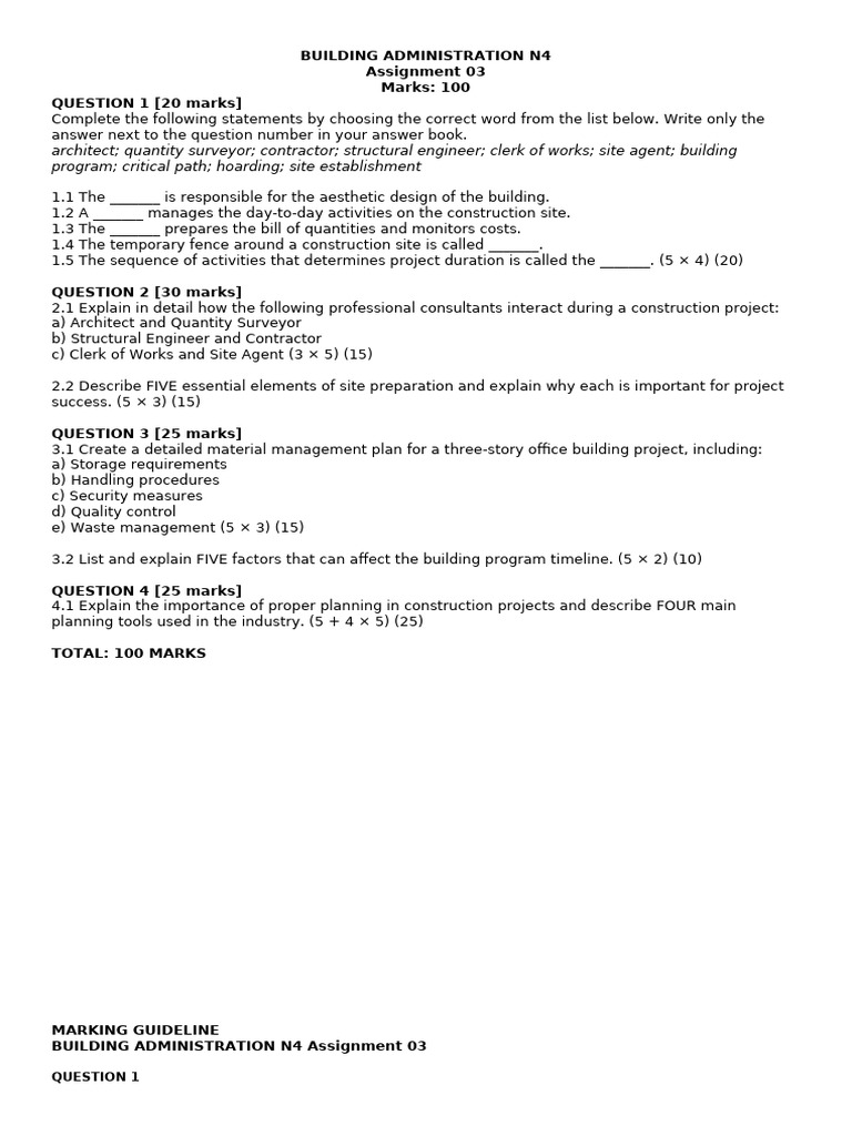 Building Administration N4 Assignment Guide | PDF | Waste Management ...