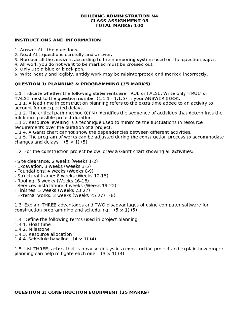 Building Administration N4 Class Assignment | PDF | Deep Foundation ...