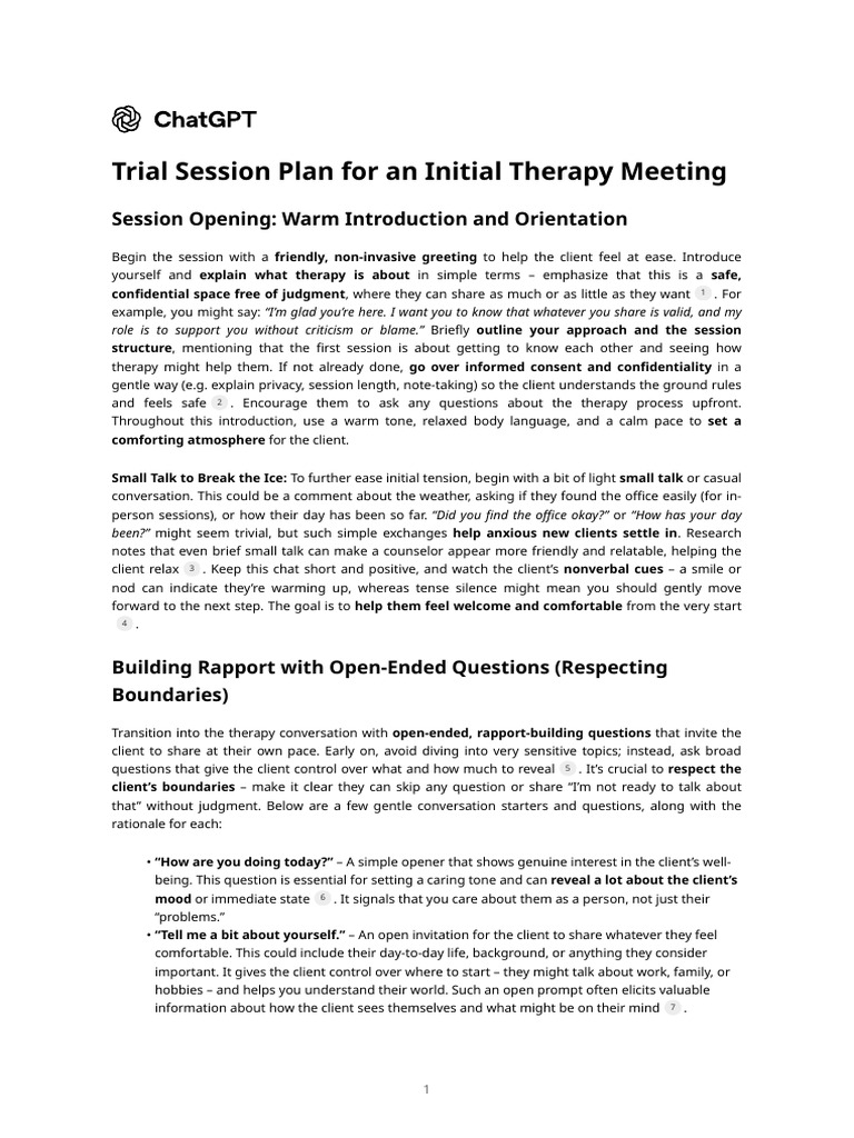 Initial Therapy Session Plan Guide | PDF | Nonverbal Communication ...