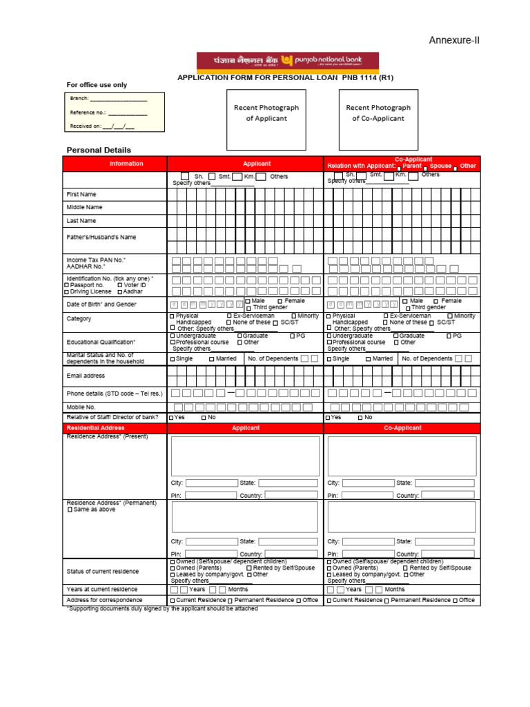 PNB Personal Loan Application Form | PDF | Loans | Mortgages