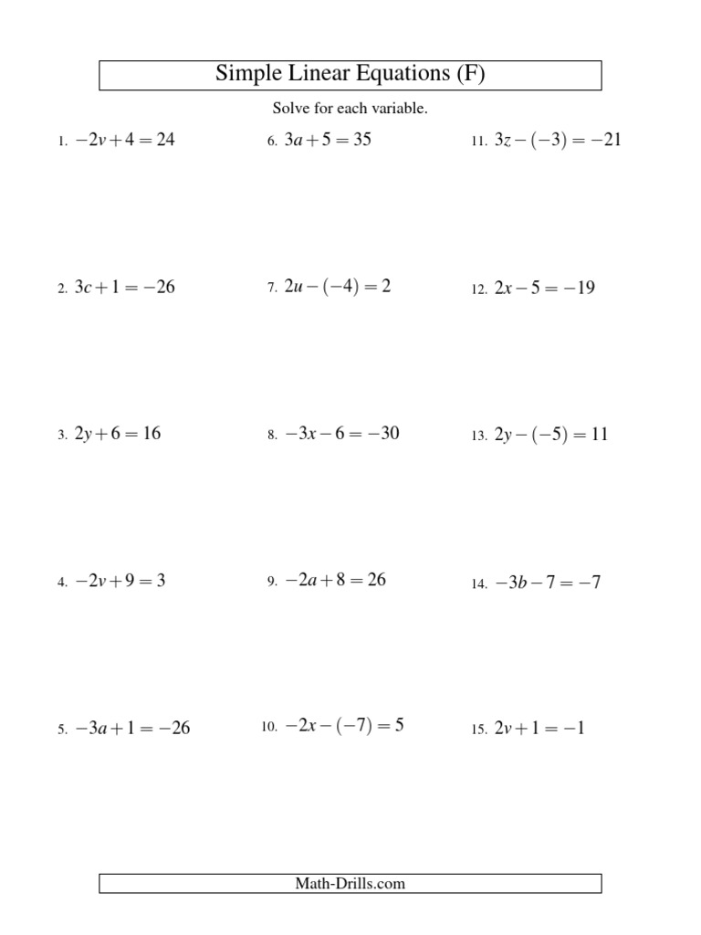 Simple Linear Equations Practice | PDF | Equations | Mathematical Concepts
