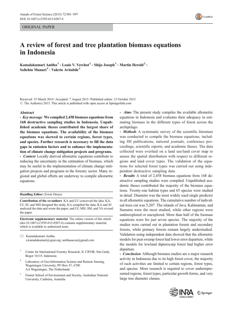 Biomass Equation of Indo Forest - Unlocked | PDF | Greenhouse Gas | Forests