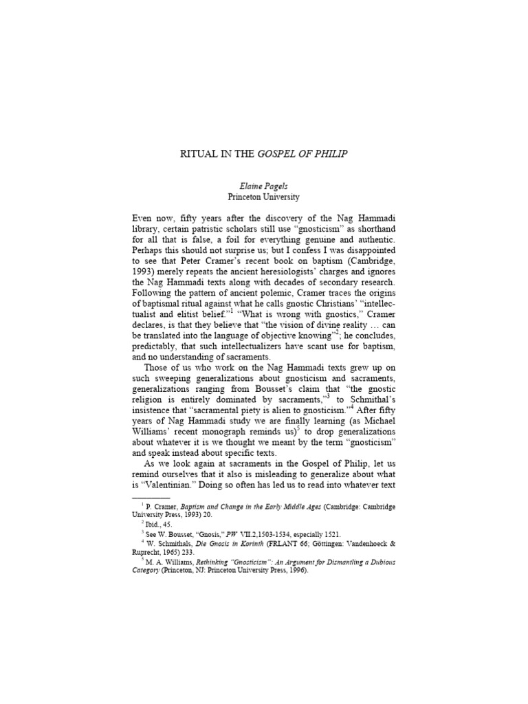 Ritual Practices in the Gospel of Philip PDF Baptism Gnosticism
