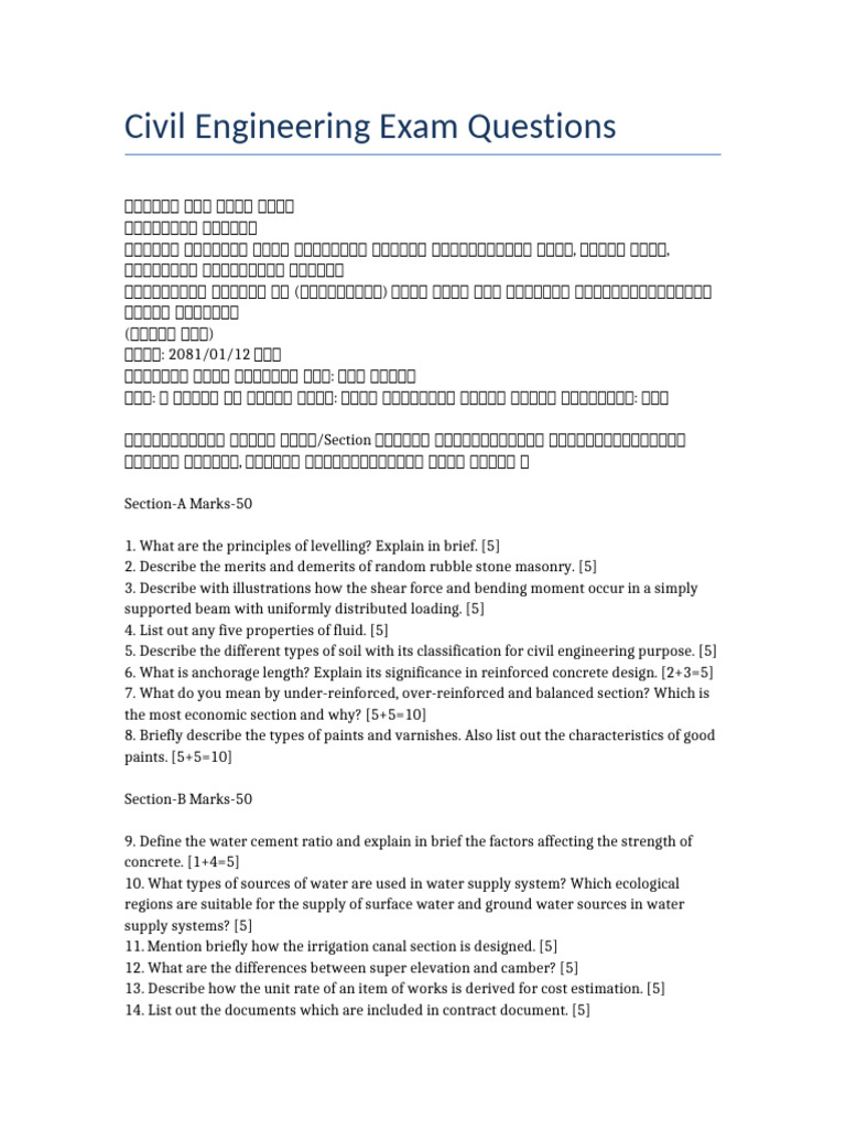 Civil Engineering Exam Questions Overview | PDF