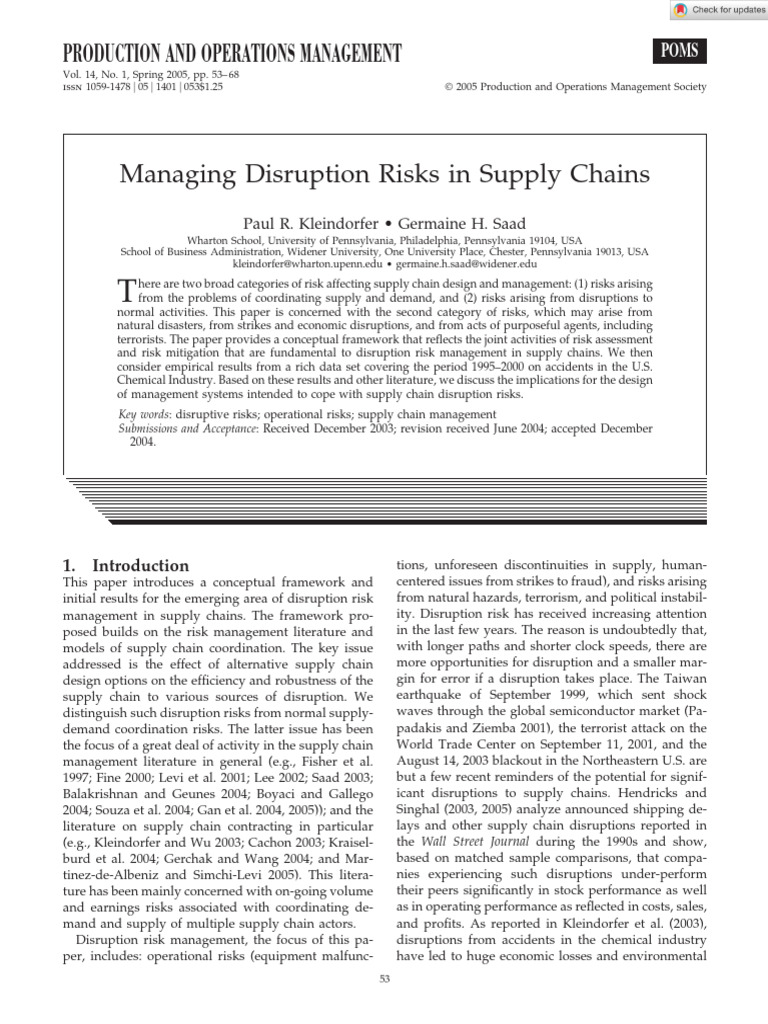Disruption Risk Management in Supply Chains | PDF | Risk | Risk Management