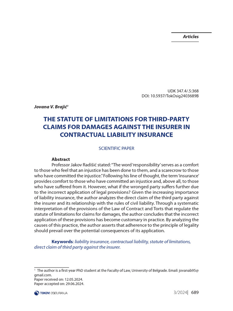 Statute of Limitations in Liability Insurance | PDF | Tort | Legal ...