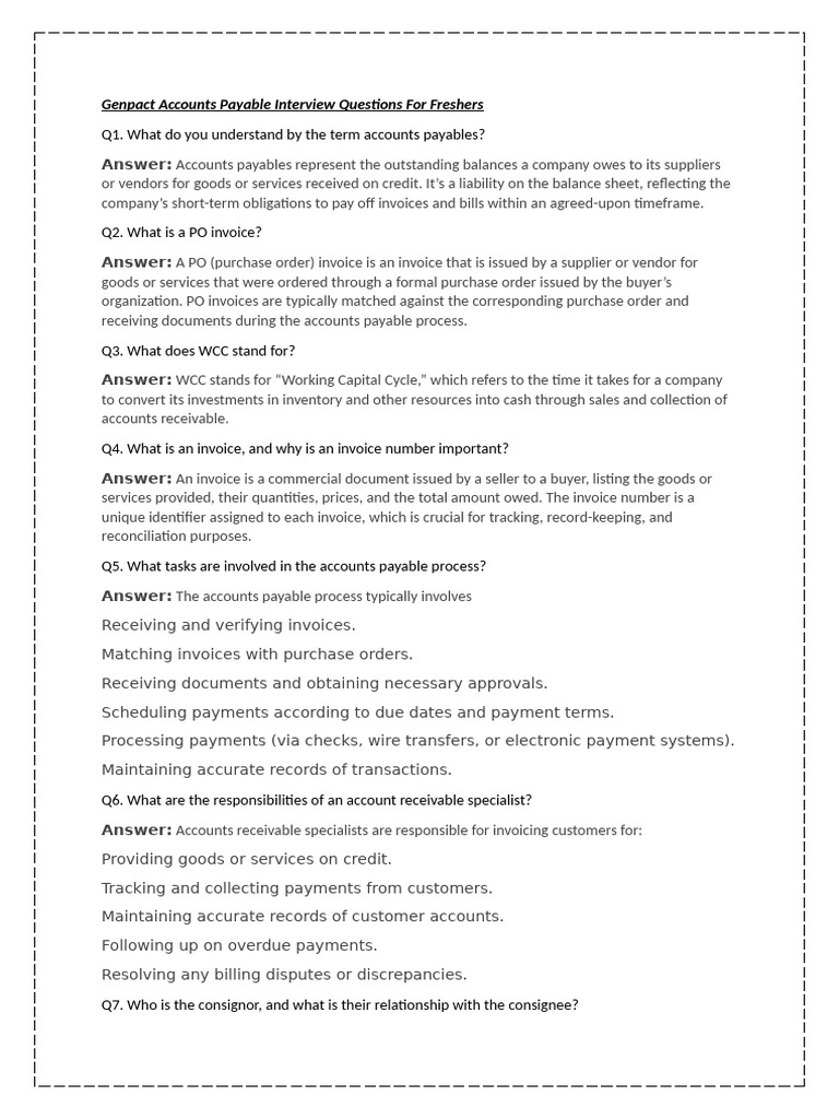 Genpact Accounts Payable and Record To Report Interview Questions ...