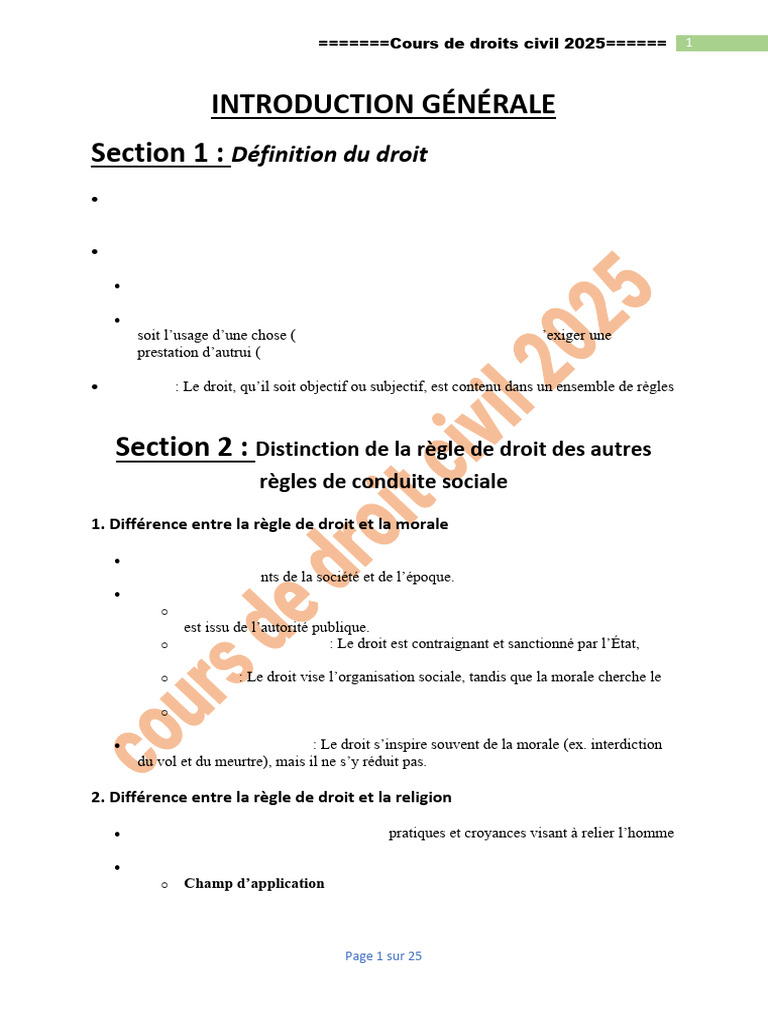 Résumé du cours de droit civil 2025 | PDF | Patrimoine (finance) | Loi