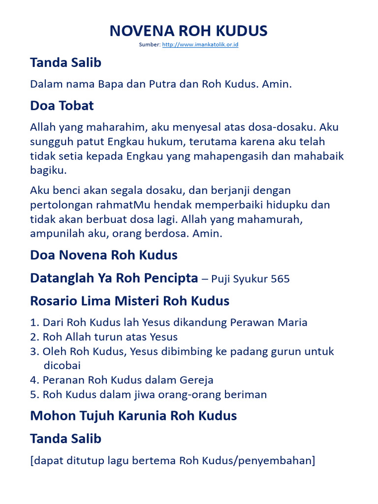 Novena Karunia Roh Kudus | PDF