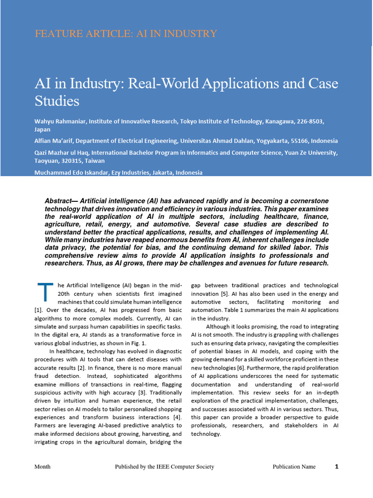 AI in Industry Real World Applications A | PDF | Artificial ...