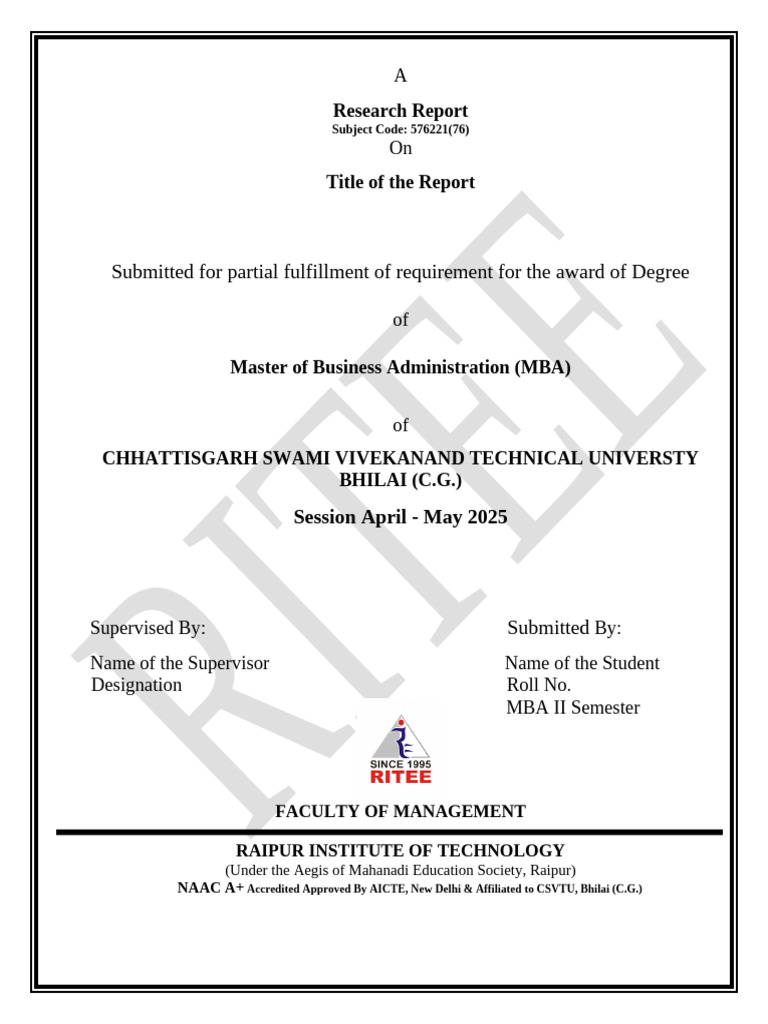 Format - Research Report MBA II Semester April - May 2025 | PDF ...