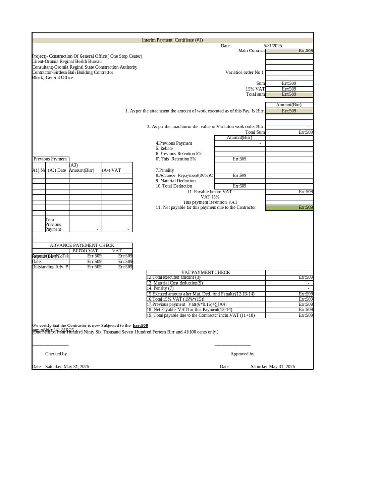 Interim Payment Certificate for Office Construction | PDF | Concrete ...