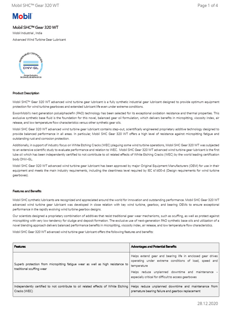 GL XX Mobil SHC Gear 320 WT | PDF | Lubricant | Exxon Mobil