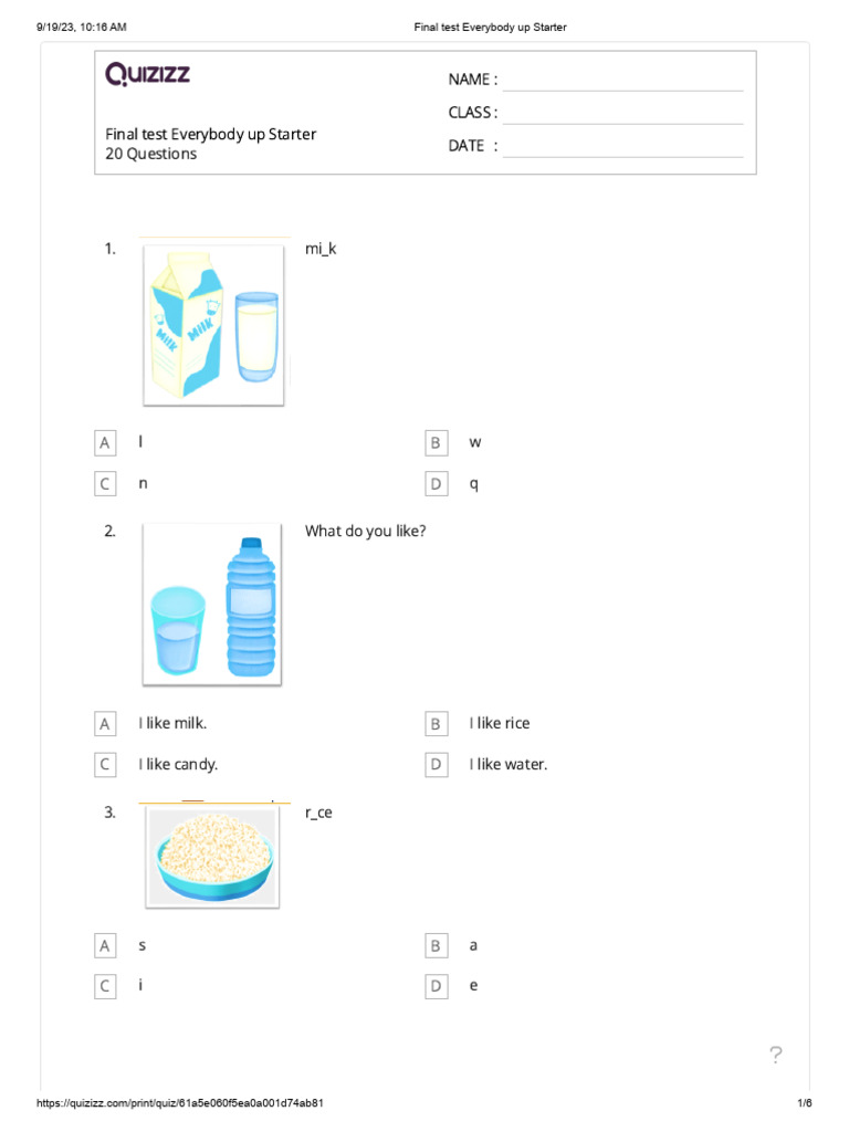 Final Test for Everybody Up Starter | PDF