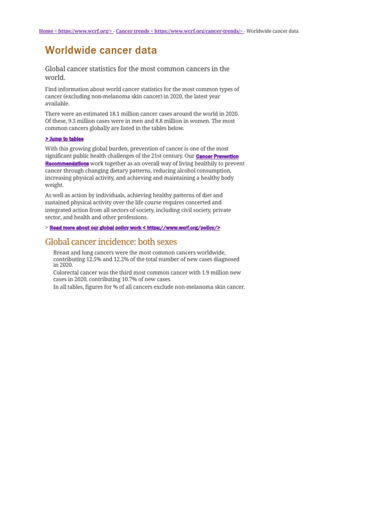 Worldwide Cancer Data - World Cancer Research Fund International | PDF ...