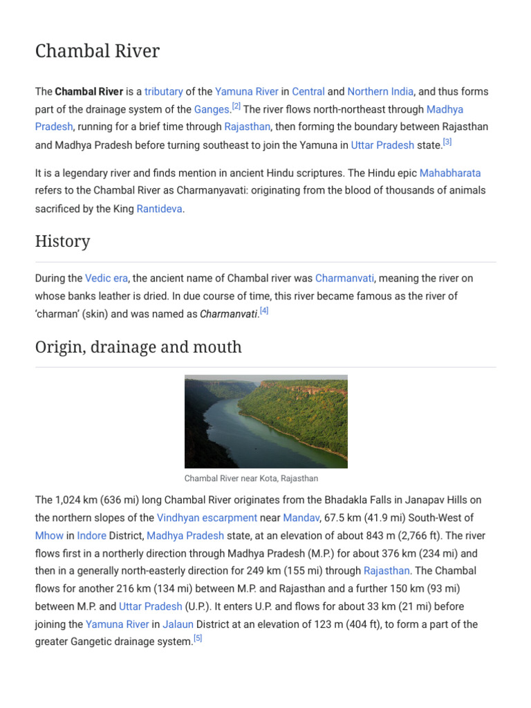 Chambal River: Origin and Features | PDF | Earth Sciences | Physical ...