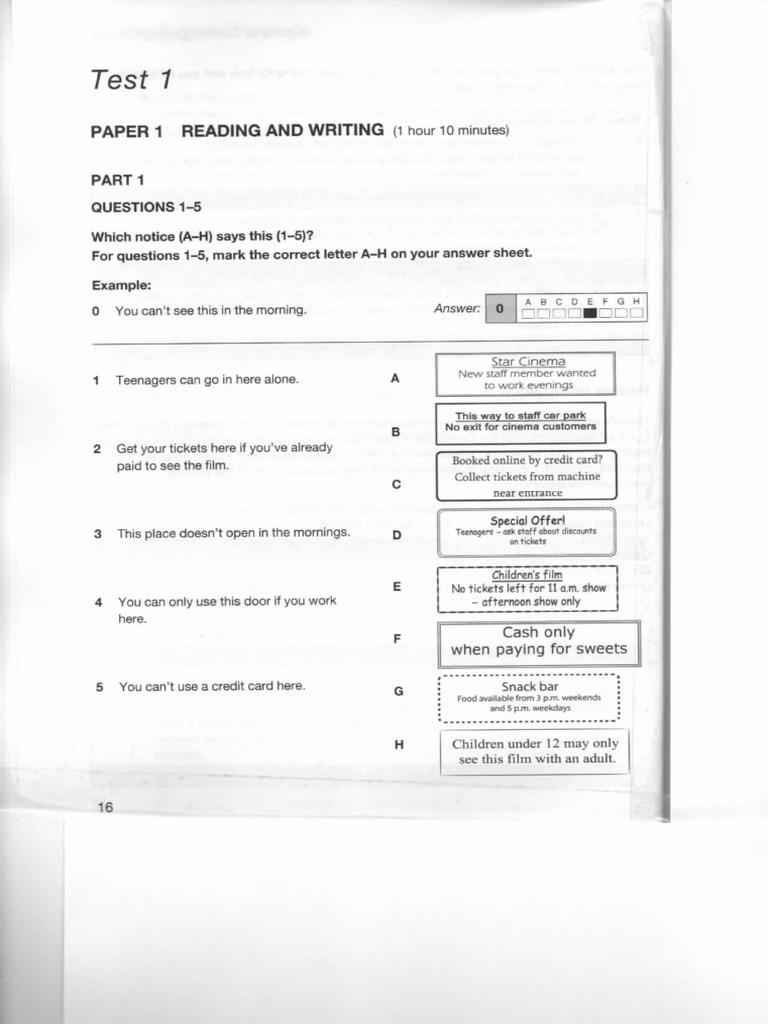 A2 Exam Test 1 | PDF