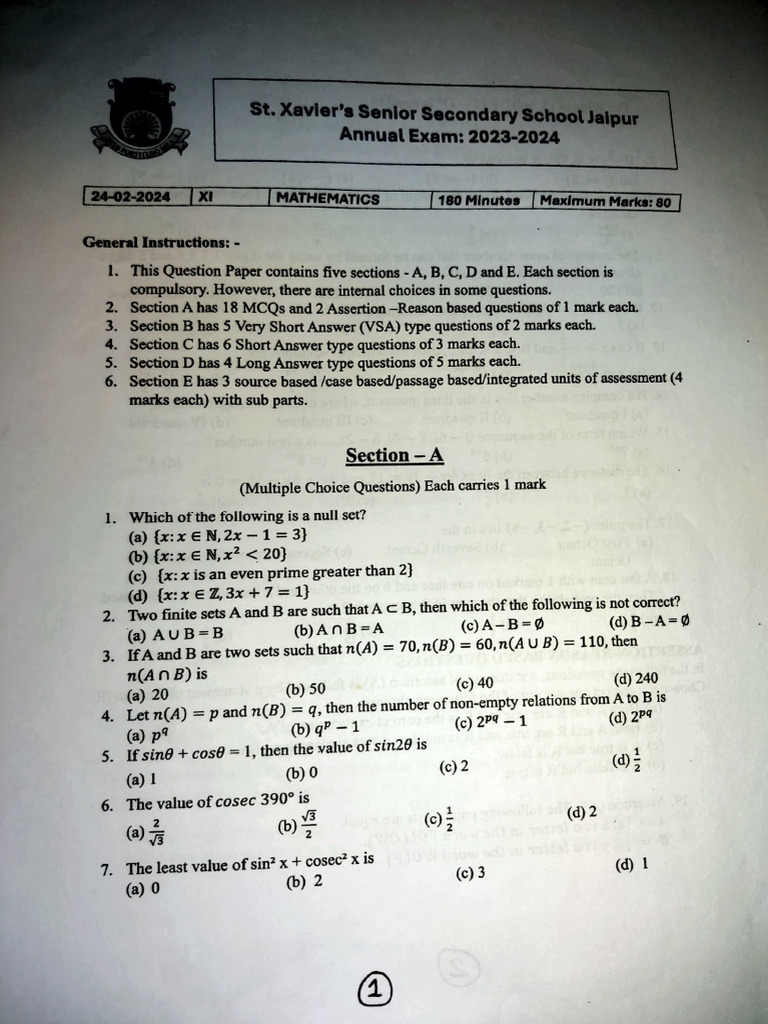 Annual Exam Mathematics 2023-2024 | PDF | Student Assessment And ...