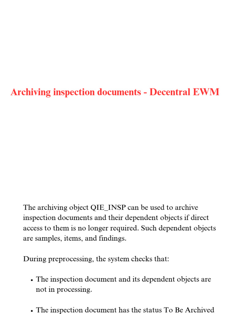 Archiving Inspection Documents in EWM | PDF