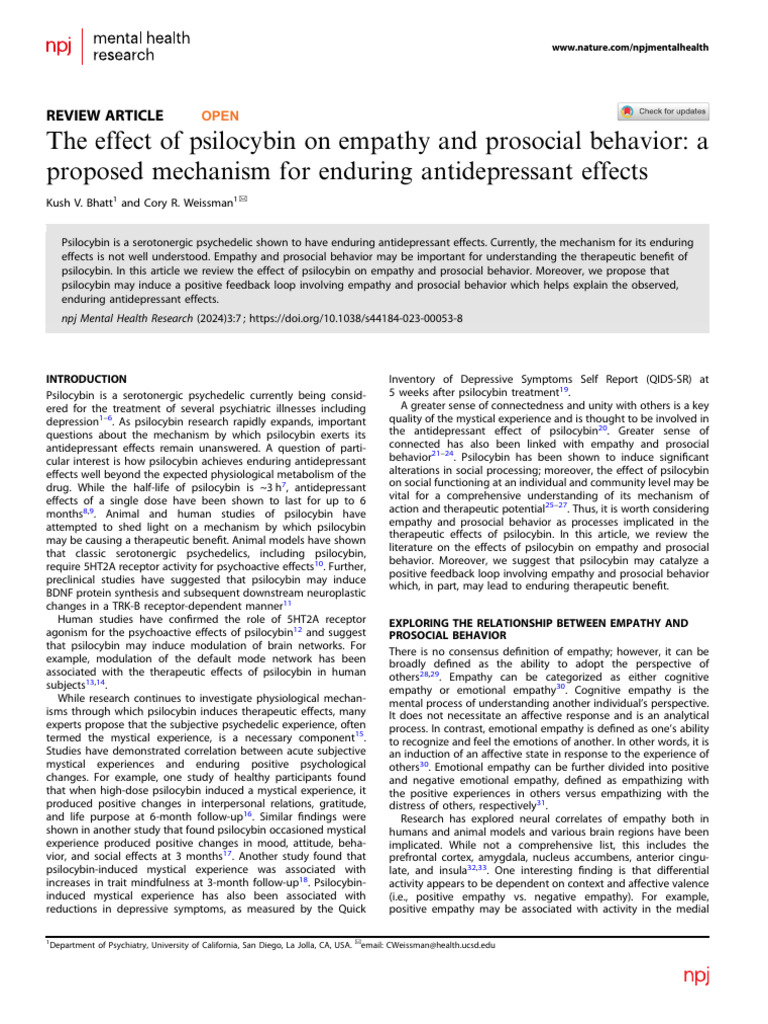 The Effect of Psilocybin On Empathy and Prosocial | PDF | Empathy ...