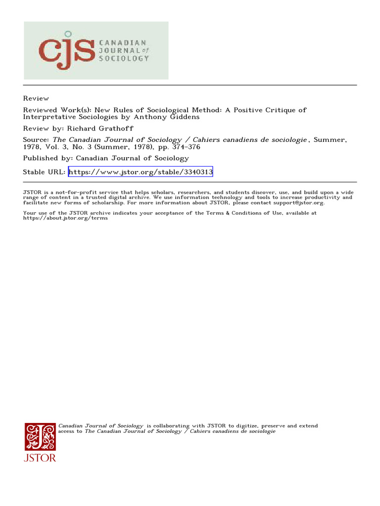 Giddens' New Rules of Sociological Method Review | PDF | Sociology ...