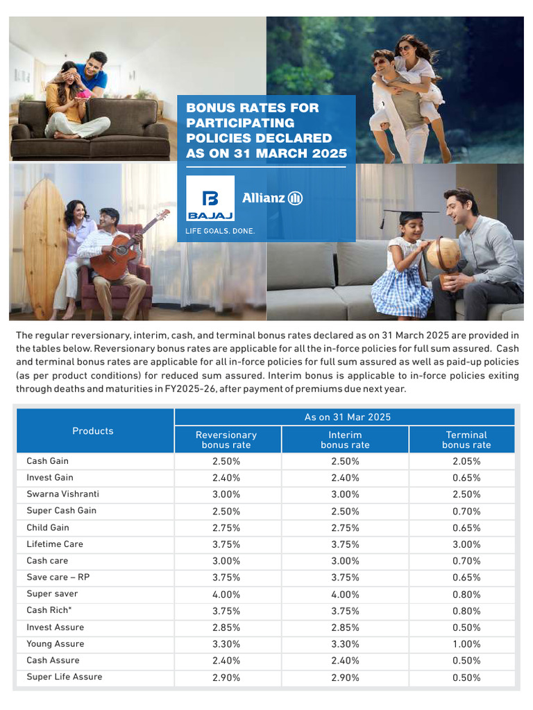 Bonus Rates for Bajaj Allianz 2025 | PDF | Insurance | Life Insurance