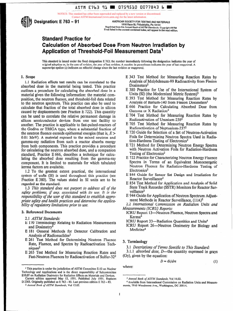 E 763 - 91 Scan | PDF | Ionizing Radiation | Absorbed Dose