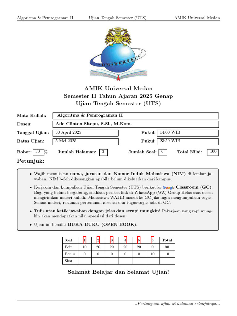 UTS Algoritma & Pemrograman II AMIK | PDF