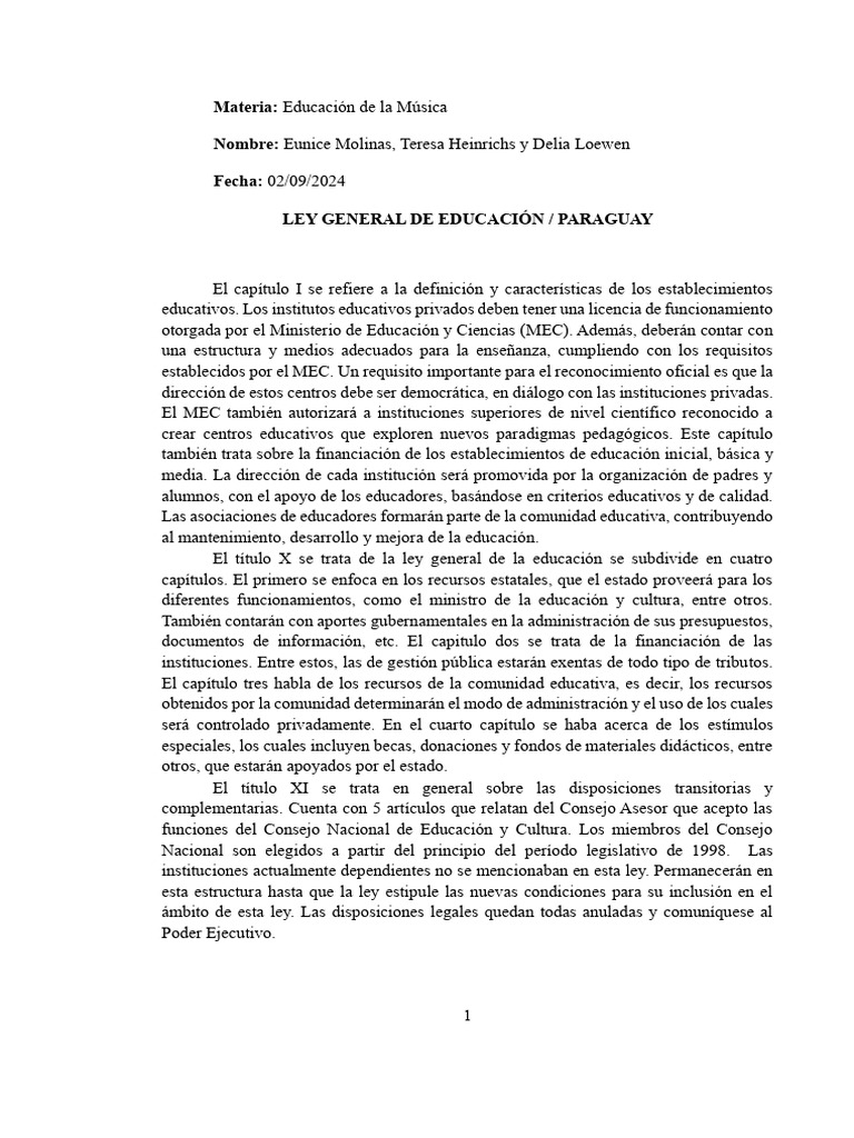 Ley General de La Educación - Grupo 4 | PDF | Institución | Educación ...