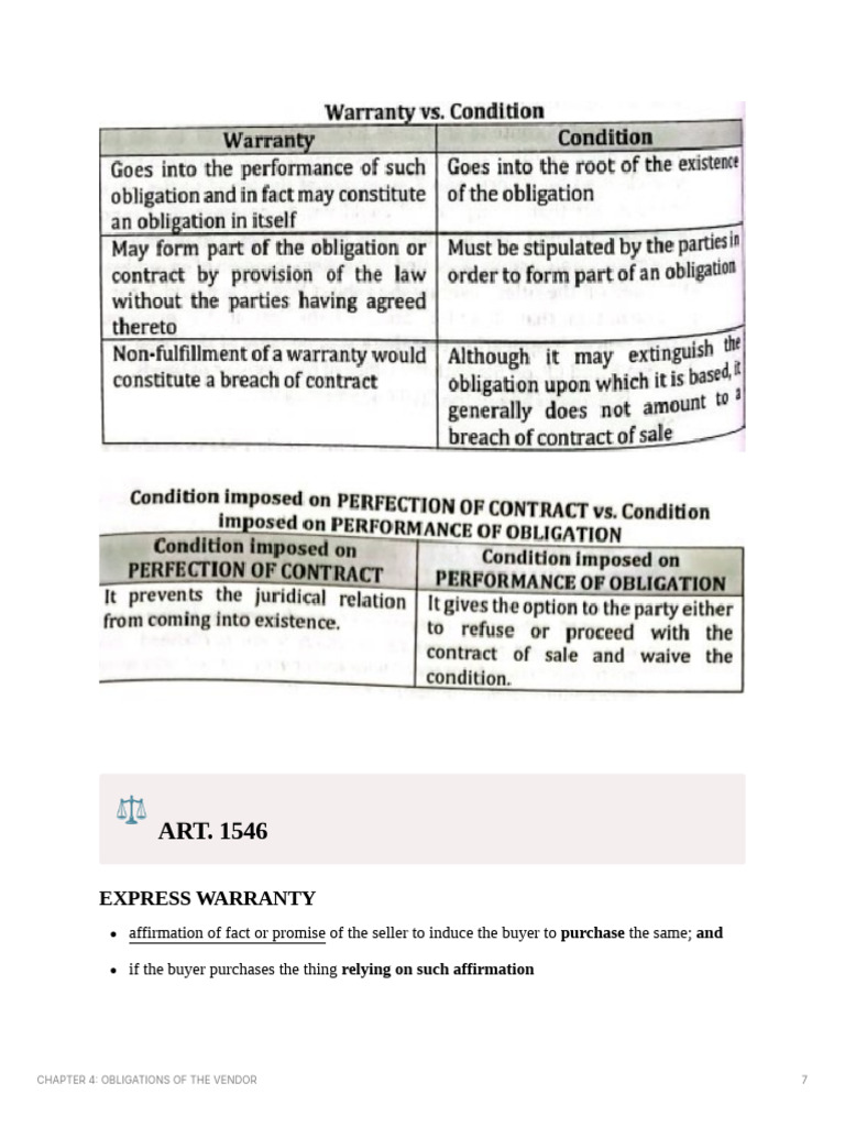 Express Warranty in Vendor Obligations | PDF