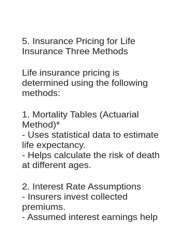 Life Insurance Pricing Methods Explained | PDF