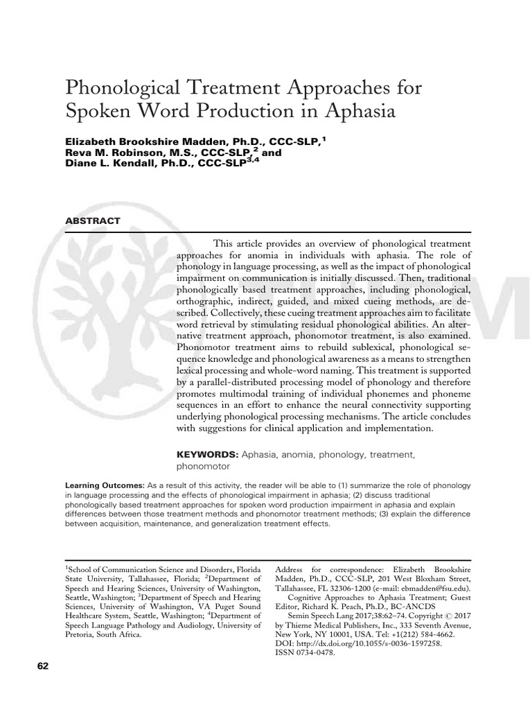 Phonological Treatments for Aphasia | PDF | Aphasia | Phonology