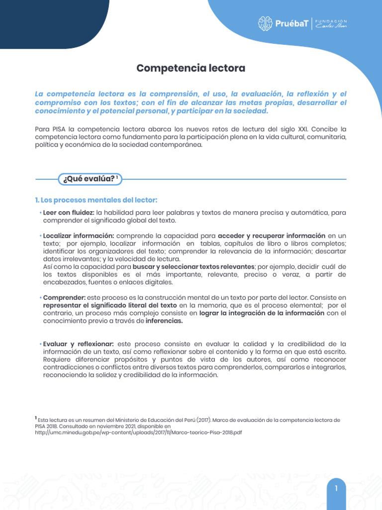 Evaluación de la Competencia Lectora en PISA | PDF | Datos | Información
