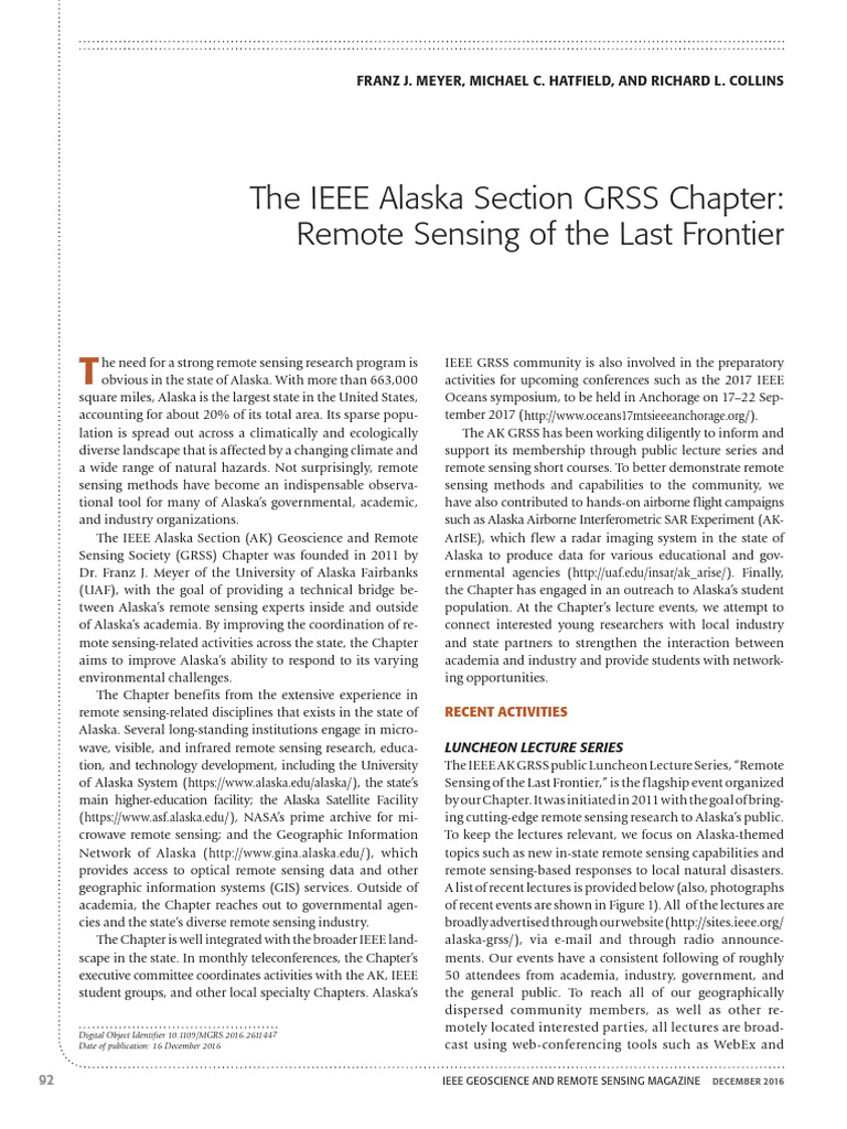 The IEEE Alaska Section GRSS Chapter Remote Sensing of The Last ...