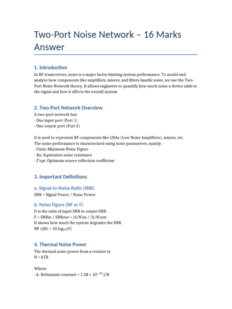 Two-Port Noise Theory in RF Systems | PDF | Signal To Noise Ratio ...