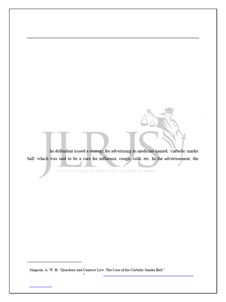 Carlill v. Carbolic Smoke Ball Case Analysis | PDF | Justice | Crime ...